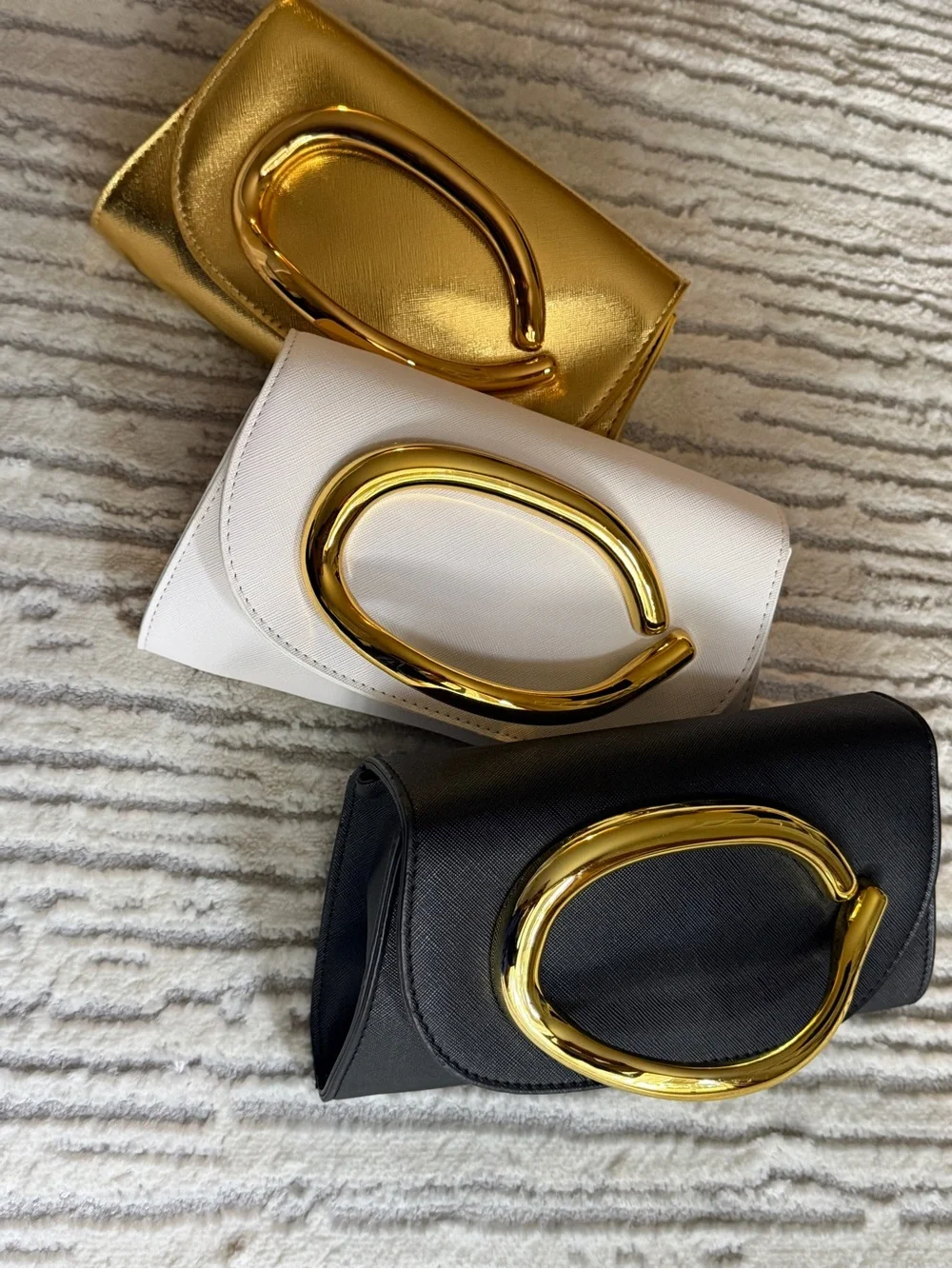 total girl Metallic Gold, White & Black Clutch Trio with Gold Accent